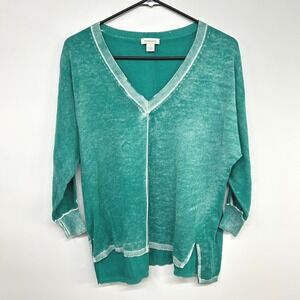 Sundance Cotton Sweater S Teal V Neck Lagenlook Artsy‎ Boho Coastal Casual Top